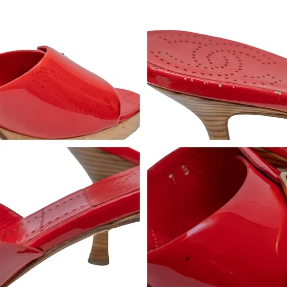 Chanel‎ Vintage Red Patent Leather Heeled Mules – Size 37 (US 7 / UK 4.5) - Picture 11 of 12